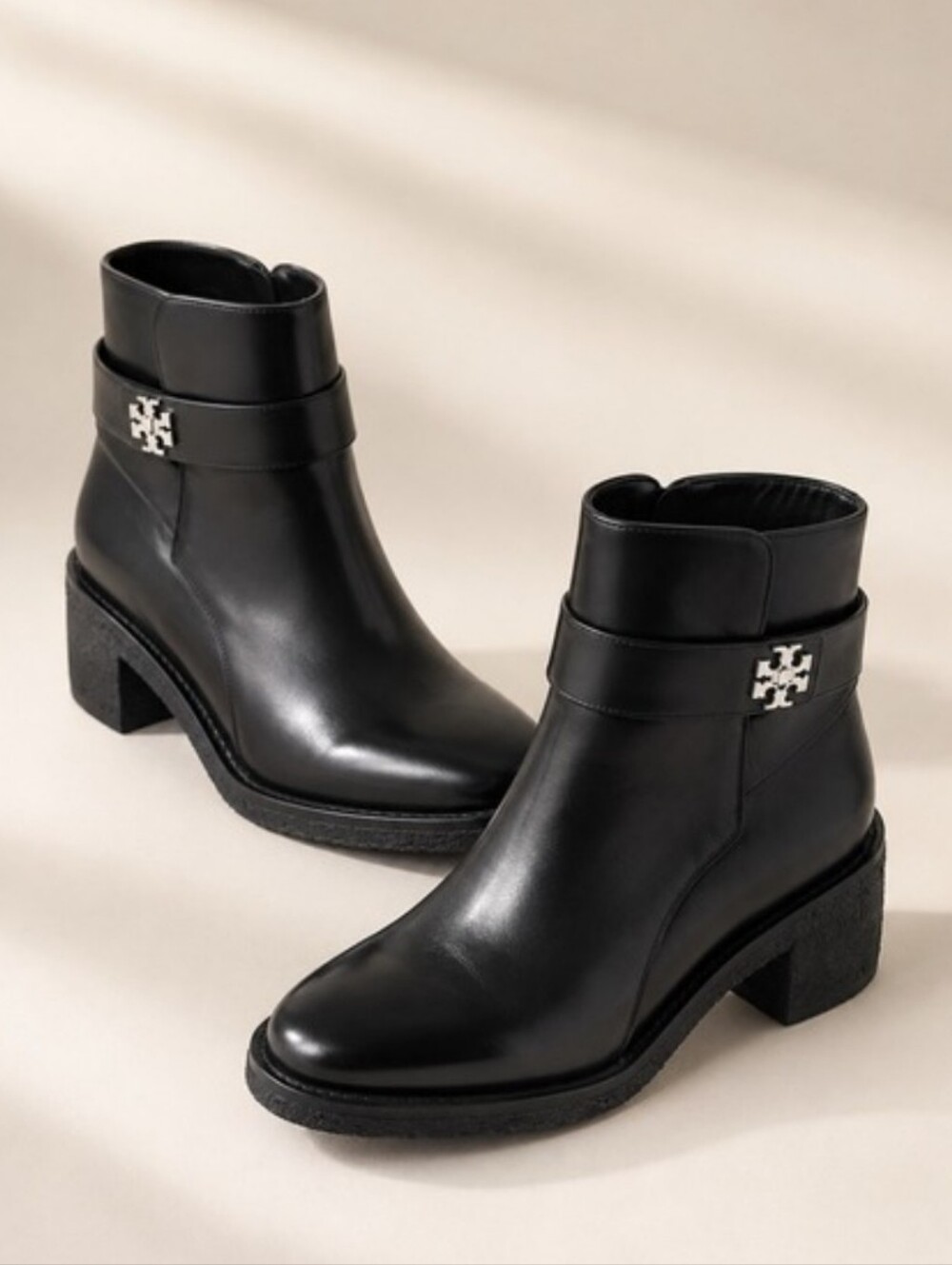 🆕️ Tory Burch T Lock Kira Block Heel Ankle Boots in Black